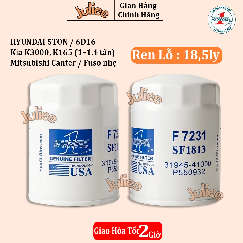 Lọc Dầu Động Cơ Xe HYUNDAI 5TON / 6D16 Kia K3000, K165 (1–1.4 tấn) Mitsubishi Canter / Fuso nhẹ SUNF