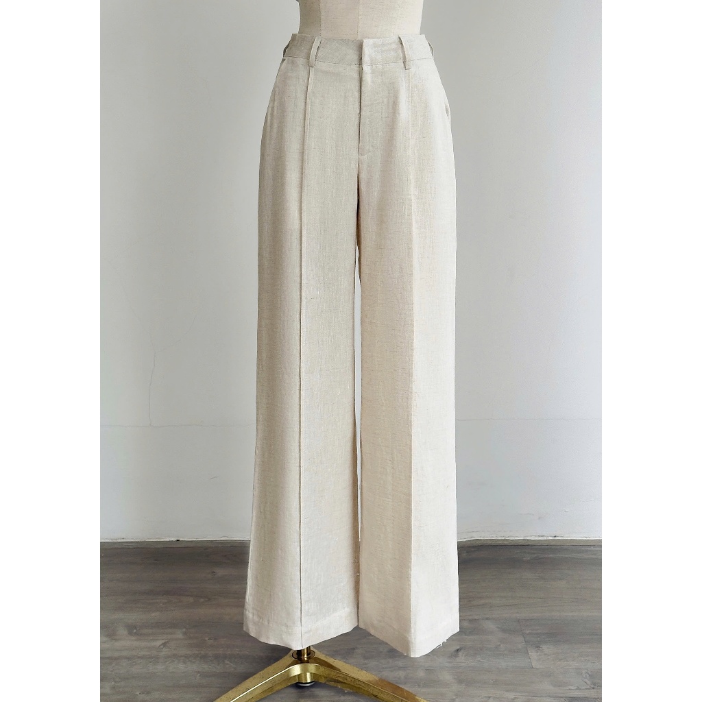 𝗖𝗹𝗼𝘁𝗵𝗲𝘀 𝗕𝗮𝗿 - Arden Pants (Cream Linen) | Quần ống suông linen tưng màu be dáng dài công sở