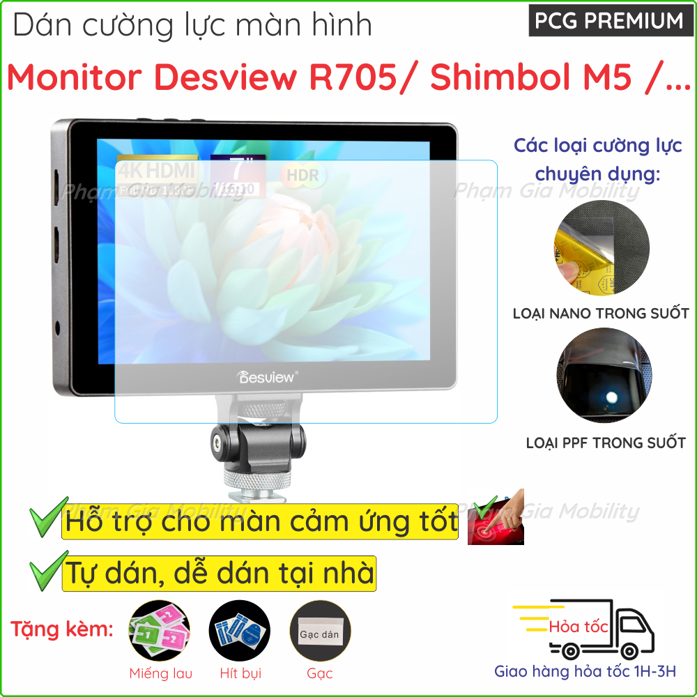 Dán cường lực cho màn hình phụ máy ảnh Monitor Desview R705 A7 A5 R5II Shimbol M5 FEELWORLD P6XL 5 6