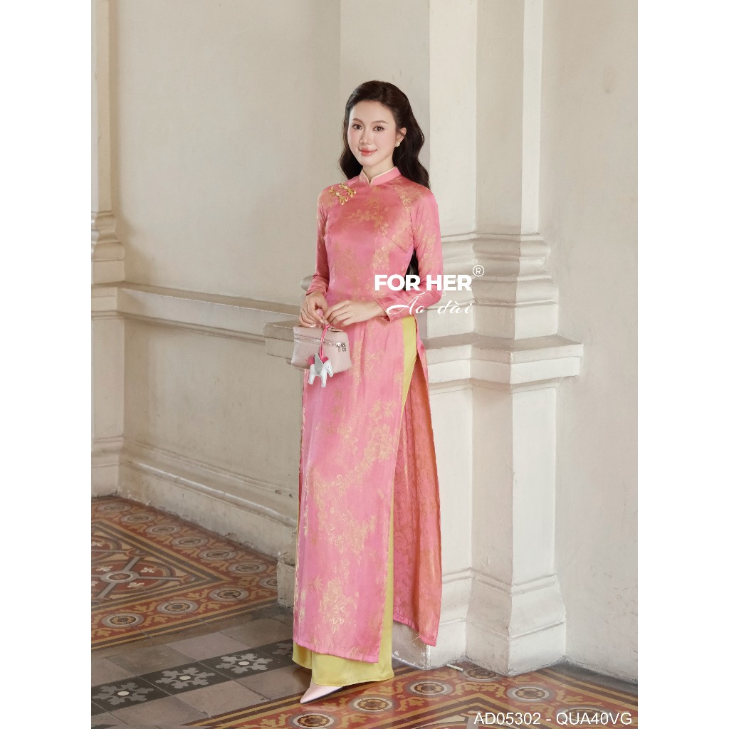 Áo dài Vân Hạ For Her tơ tằm lá trúc - AD05302