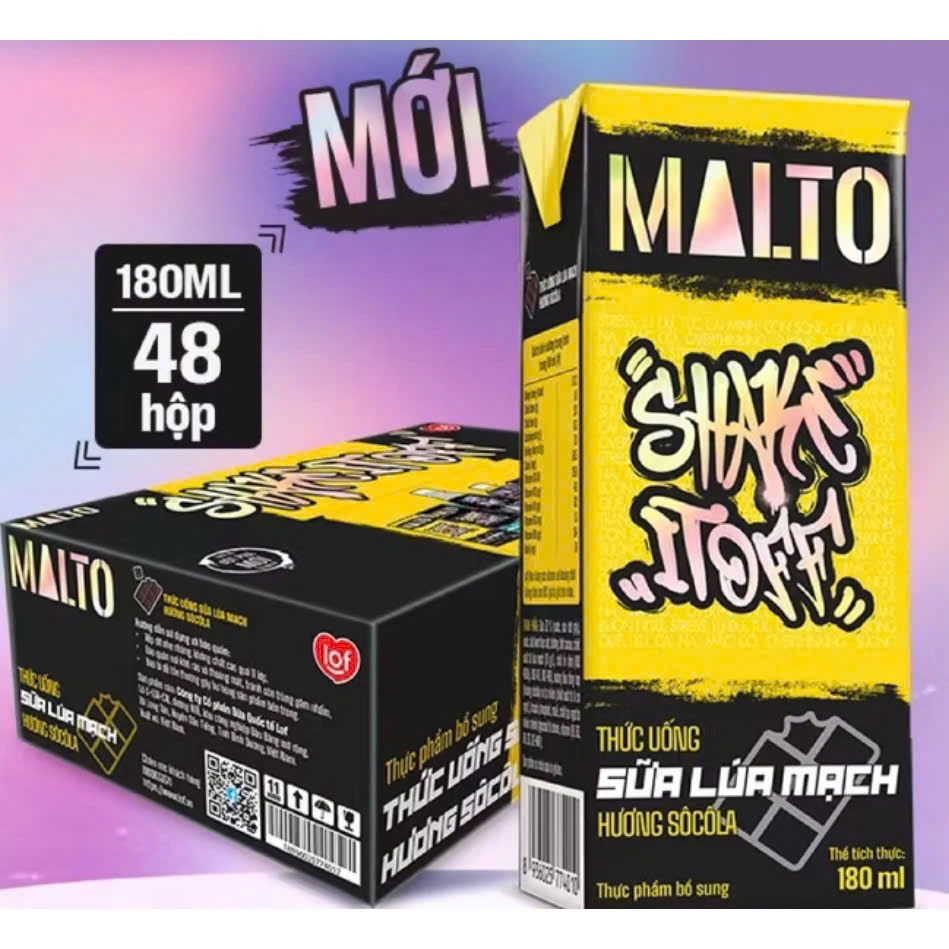 [HSD 12/2026]Sữa lúa mạch MALTO Shake It Off hương sôcôla  thùng 48 hộp x 180ml.