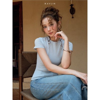 Áo thun KAYLIN ELLA Rib sọc ôm dáng chất vải thun gân co giãn phong cách trẻ trung BST HER ELEMENT - A159