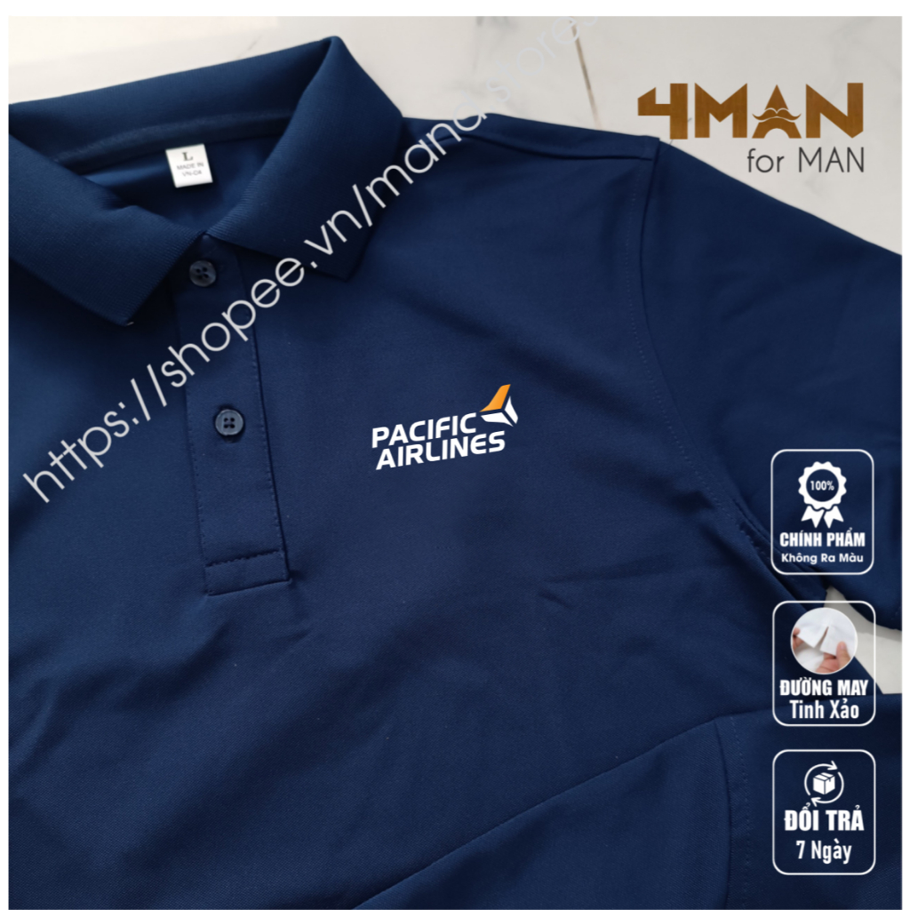 Áo thun Polo PACIFIC AIRLINES - Vải thun Cá sấu CVC Cao cấp Dày mịn Thoáng Mát Chống nhăn - 4Man Sto
