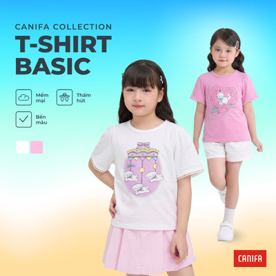 Áo phông bé gái CANIFA mềm mại thoáng mát cộc tay có hình in PS26 1TS26S004