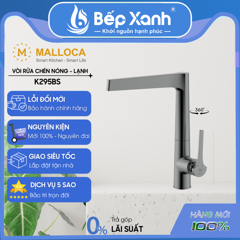 Vòi rửa chén Malloca K295BS - 2 nguồn nóng lạnh - Hàng chính hãng