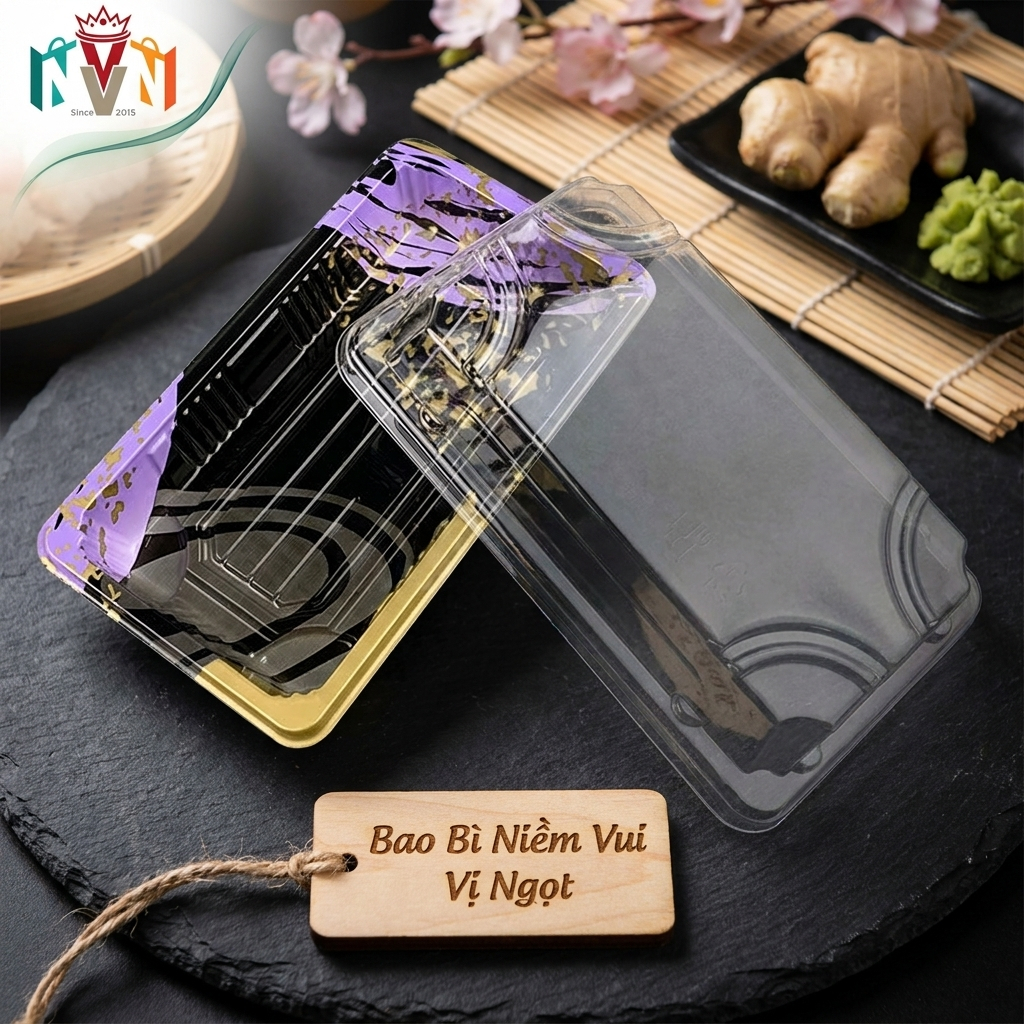 50 Khay Sushi nhựa chữ nhật take away, Hộp đựng Sashimi, Kimbap, Hải sản ~ SỐ 1