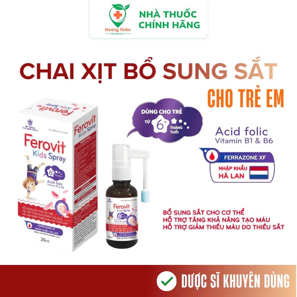 Xịt Bổ Sung Sắt Ferovit Kids Spray 20ml Cho Trẻ Em – Bổ Sung Sắt, Hỗ Trợ Tăng Tạo Máu, Giảm Thiếu Má
