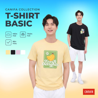 Áo phông nam có hình in CANIFA cộc tay form regular in họa tiết 8TS26S018