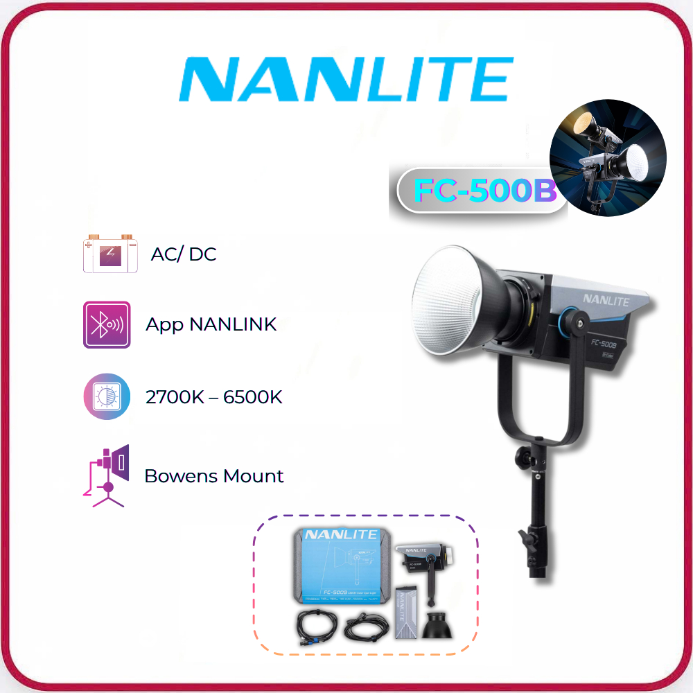 NANLITE FC-500B - Đèn LED Bi-Color, 2700-6500K, CRI 96, Ánh Sáng Mạnh Cho Studio