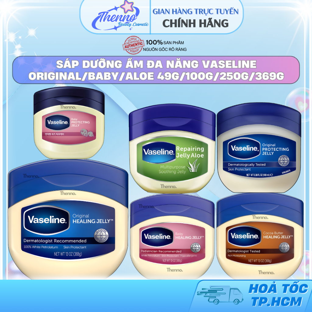 Sáp Dưỡng Ẩm Đa Năng Vaseline Original/Aloe/Cocoa/Baby Protecting Healing Jelly 49g-100g-250g-369g