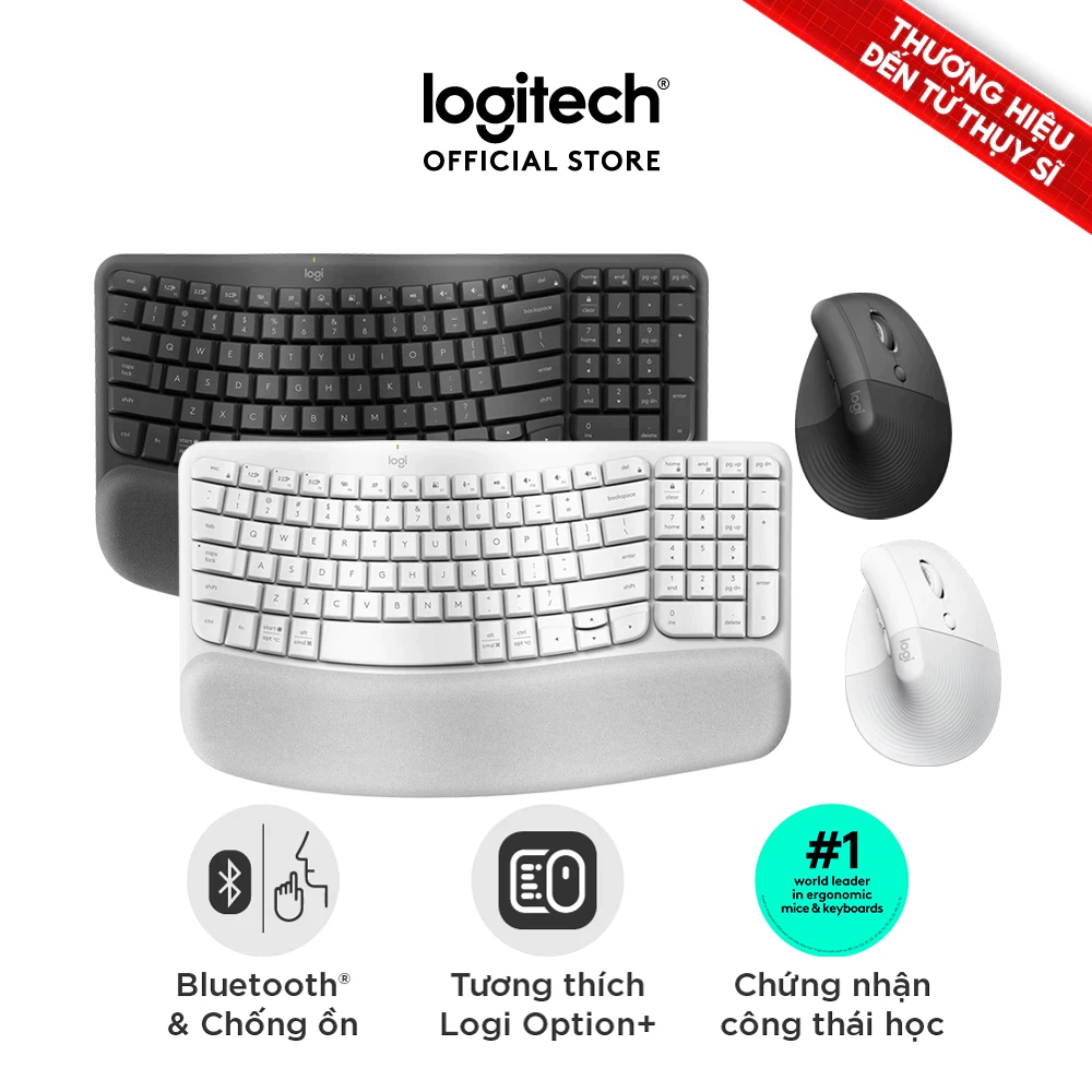 Combo Công thái học - Bàn phím Logitech Wave Keys và Chuột Logitech Lift Vertical