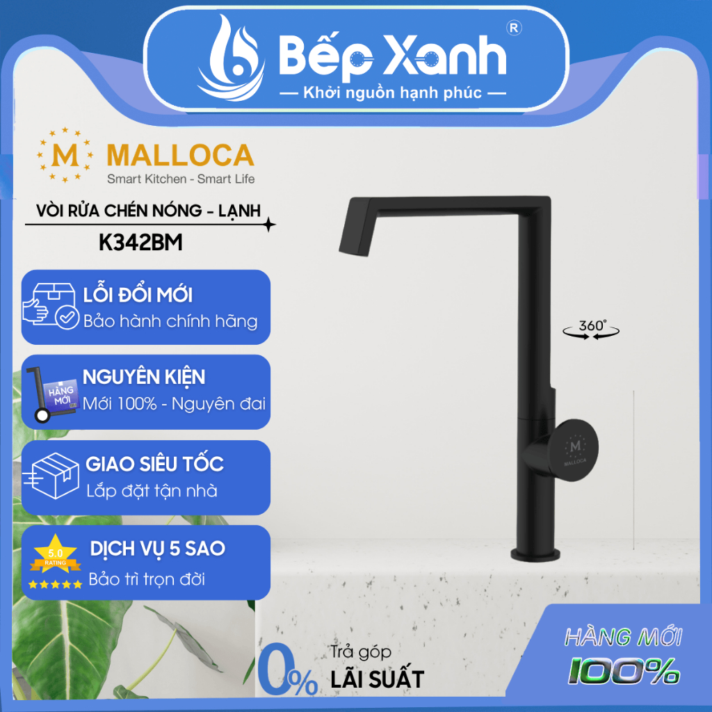 Vòi rửa chén Malloca K342BM - 2 nguồn nóng lạnh