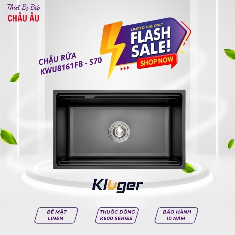 CHẬU RỬA CHÉN KLUGER KWU8161FB - S76 – 1 HỐ ĐEN CAO CẤP, HIỆN ĐẠI