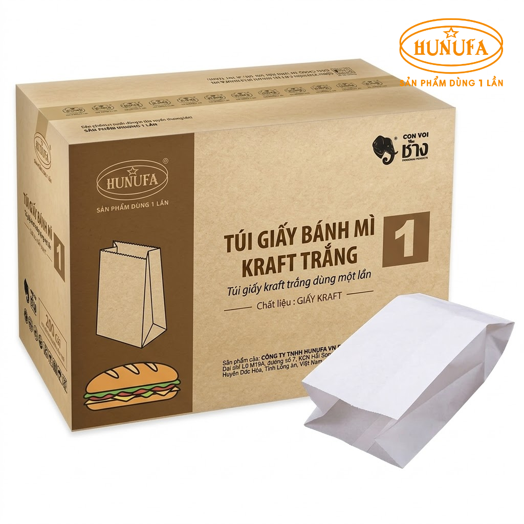 Sỉ 100 Túi giấy bánh mì Kraft trắng giữ nóng giòn HUNUFA - Túi giấy kraft đựng khoai tây chiên, chuố