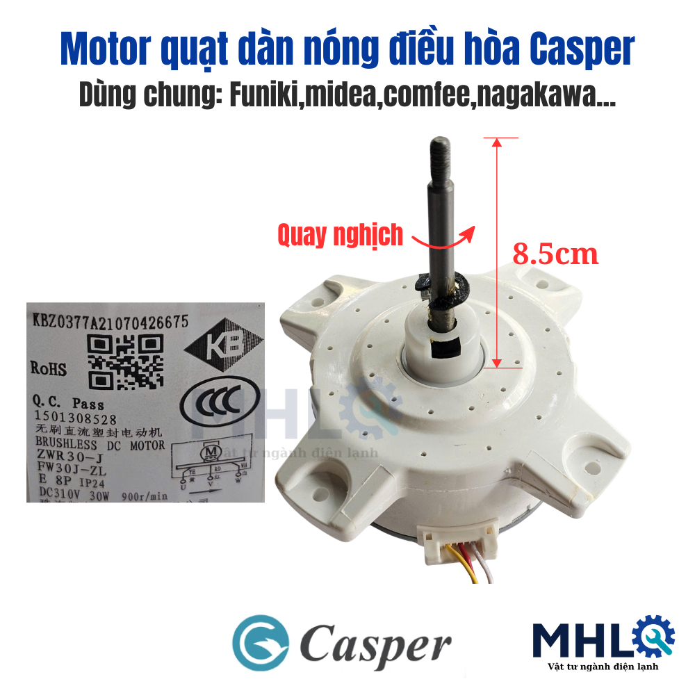 quạt dàn nóng điều hòa casper dc310v 30w dùng chung funiki midea comfee,motor quạt dàn nóng nagakawa