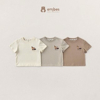 Áo Phông Cộc Tay Cho Bé Trai Bé Gái Embes, Áo Thun Cộc Tay Chất Cotton Thoáng Mát Hình In Từ 8-18kg
