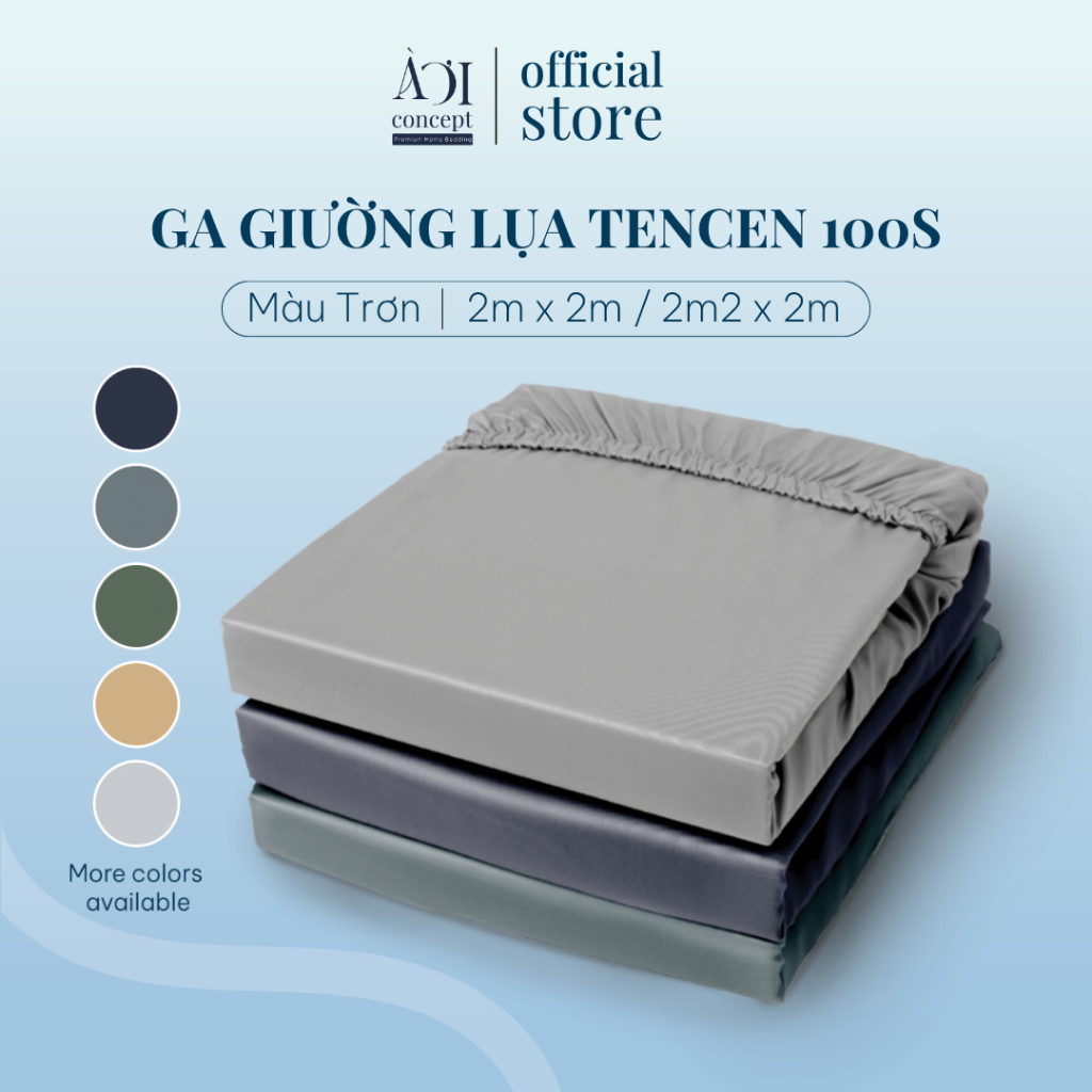 Ga Giường lụa Tencel 100s 2mx2m và 2m2x2m màu trơn bo chun Cao Cấp AOICONCEPT không xù lông trơn mượ
