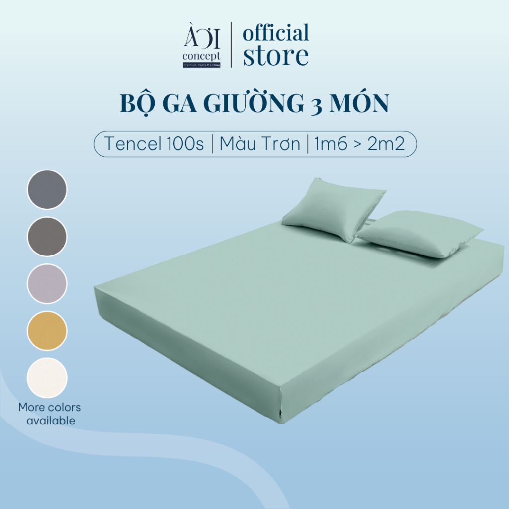 Bộ Ga Gối 3 Món Lụa Tencel 100s AOICONCEPT Cao Cấp Set 2 vỏ gối 1 ga giường Đủ Size Nhiều Màu Sắc