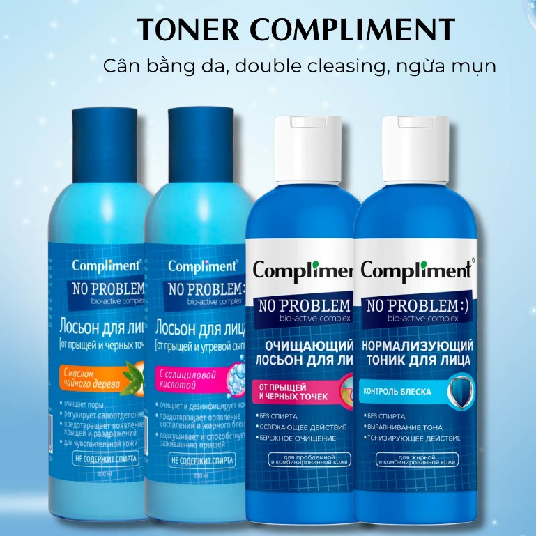 [Tem Phụ] Toner, Nước Hoa Hồng Dưỡng Da BHA Compliment No Problem 200ml - Jron Beauty