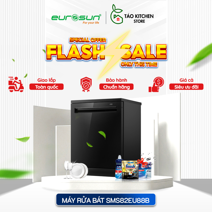Máy rửa bát Eurosun SMS82EU88B 16 bộ – Sấy khí tươi Fresh & Drying, công nghệ Inverter BLDC