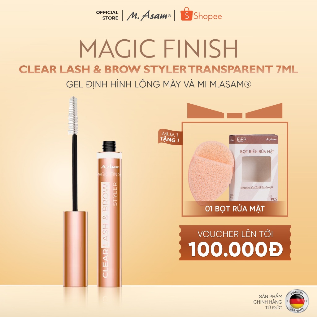 Gel định hình lông mày và mi M. Asam® MAGIC FINISH CLEAR LASH & BROW STYLER TRANSPARENT 7ml