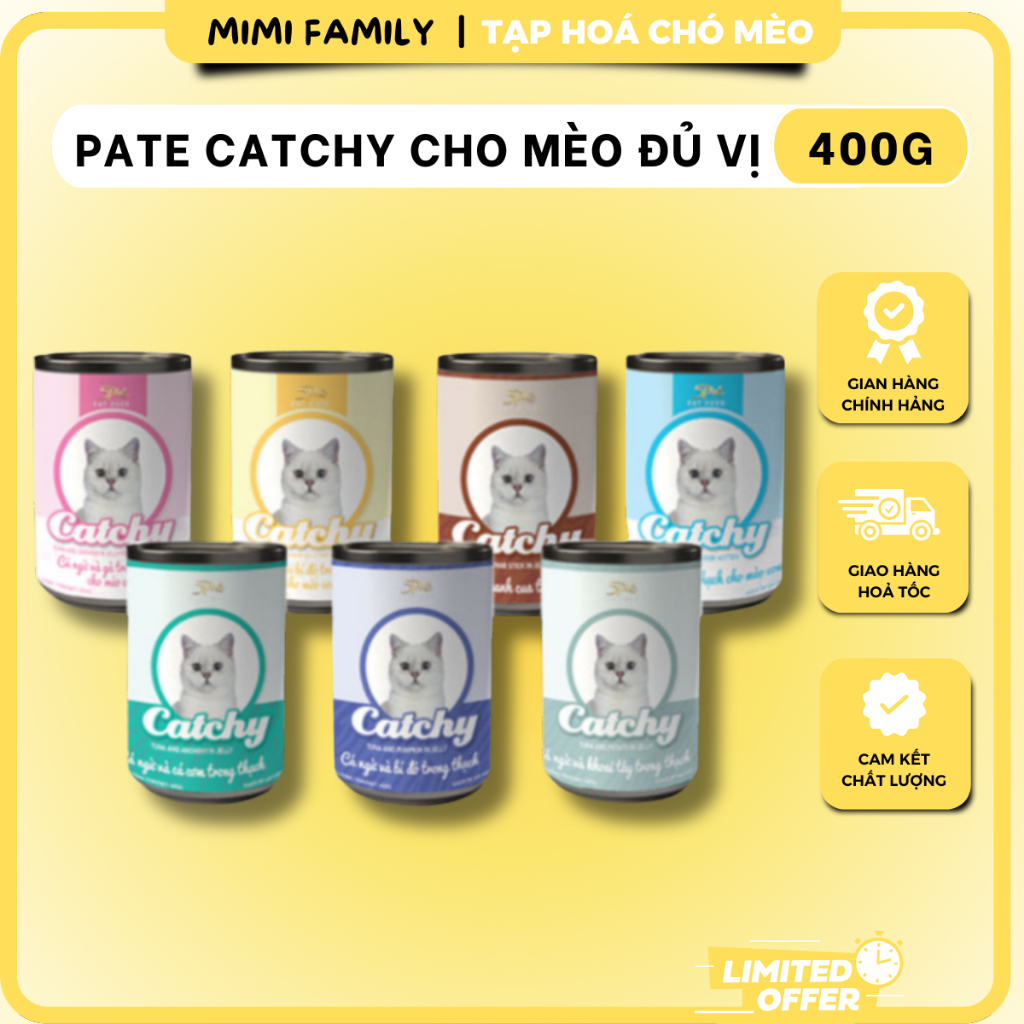 Pate Catchy Lon 400g Cho Mèo, Pate Catchy Cho Mèo Con, Pate Cho Mèo Mọi Lứa Tuổi Vị Cá Ngừ