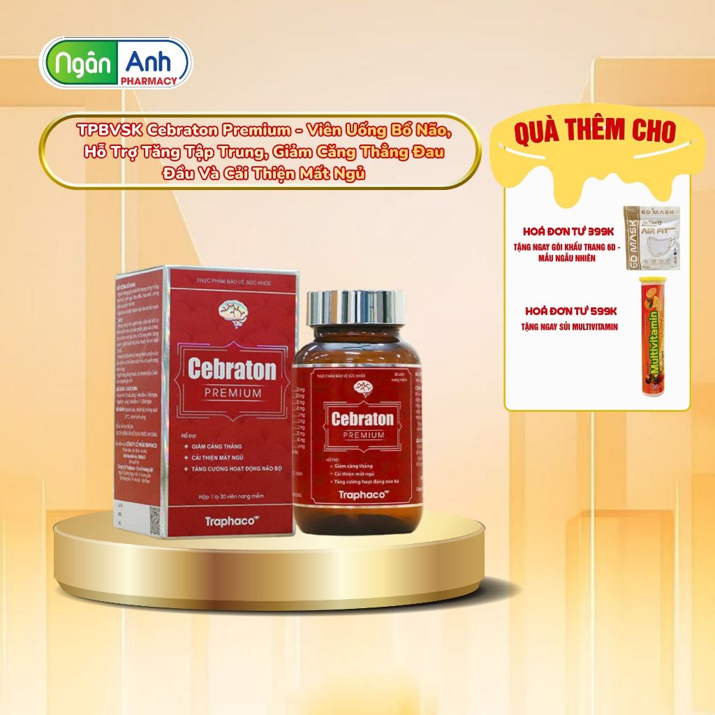 TPBVSK Cebraton Premium - Viên Uống Bổ Não, Hỗ Trợ Tăng Tập Trung, Giảm Căng Thẳng Đau Đầu Và Cải Th