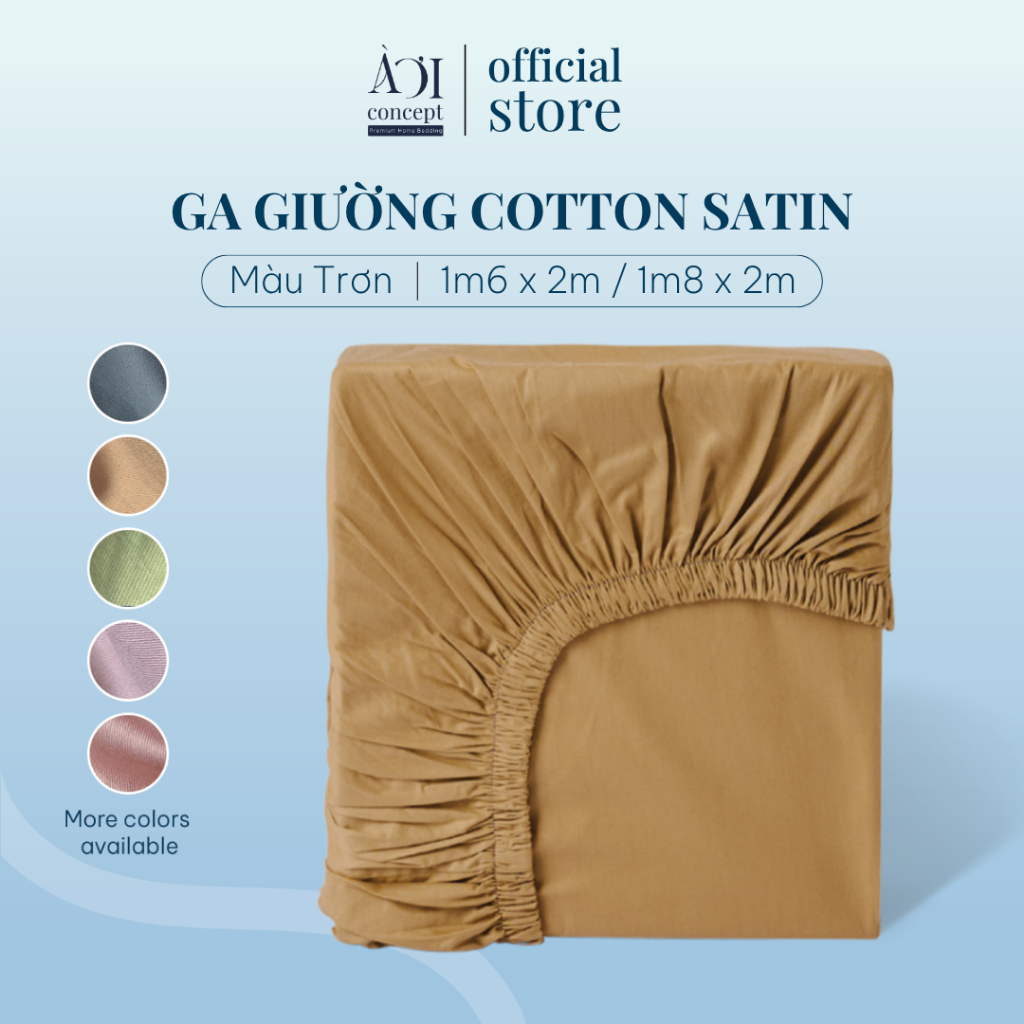 [HOẢ TỐC] Ga Giường Cotton Satin Hàn Quốc 1m6x2m và 1m8x2m Nhiều Màu bo chun Cao Cấp AOICONCEPT khôn