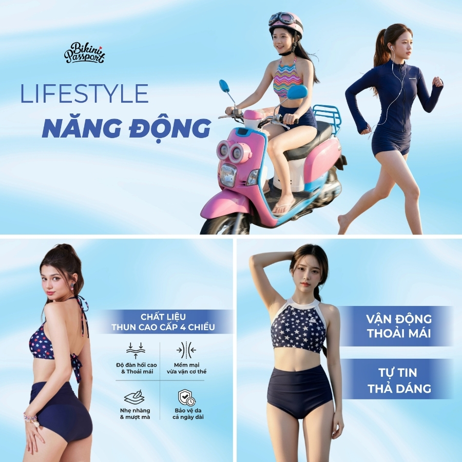 Quần bơi Lẻ NỮ BIKINI PASSPORT kiểu Lưng cao nhún trước - Xanh navy - BSV234_NV - Xanh Navy | BigBuy360 - bigbuy360.vn