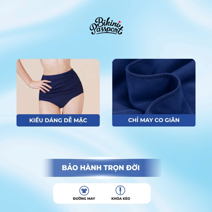 Quần bơi Lẻ NỮ BIKINI PASSPORT kiểu Lưng cao nhún trước - Xanh navy - BSV234_NV - Xanh Navy | BigBuy360 - bigbuy360.vn