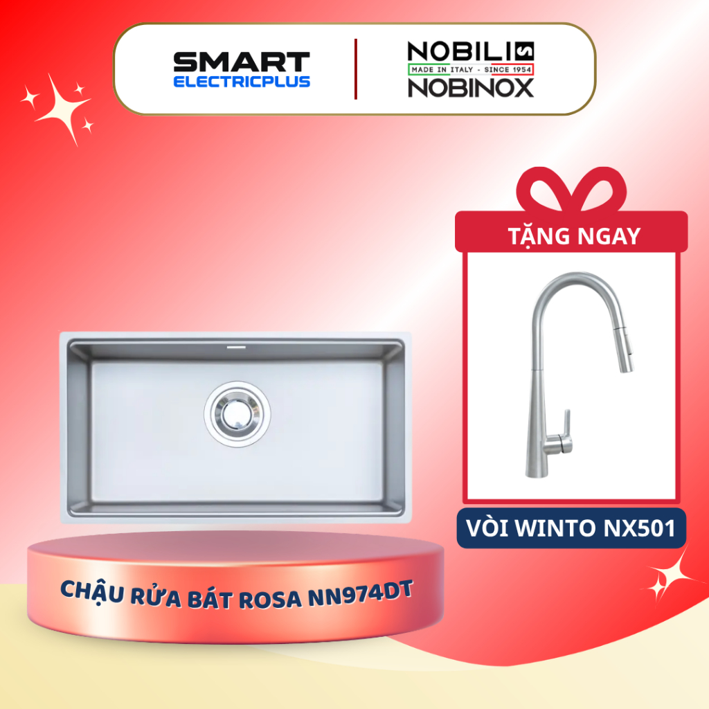 [TẶNG VÒI] Chậu rửa bát NOBINOX ROSA NN974DT (80*48) - Lựa Chọn Thông Minh Cho Nhà Bếp