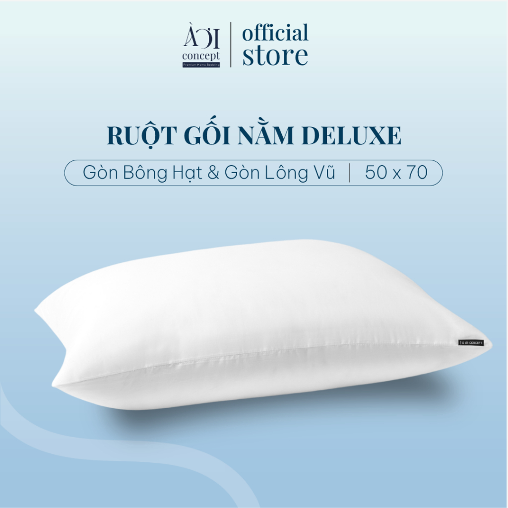 Ruột Gối Nằm Gòn Lông Vũ Gòn Bông Hạt Deluxe Pillow AOICONCEPT Size 50x70 Gối Nằm chuẩn khách sạn hỗ