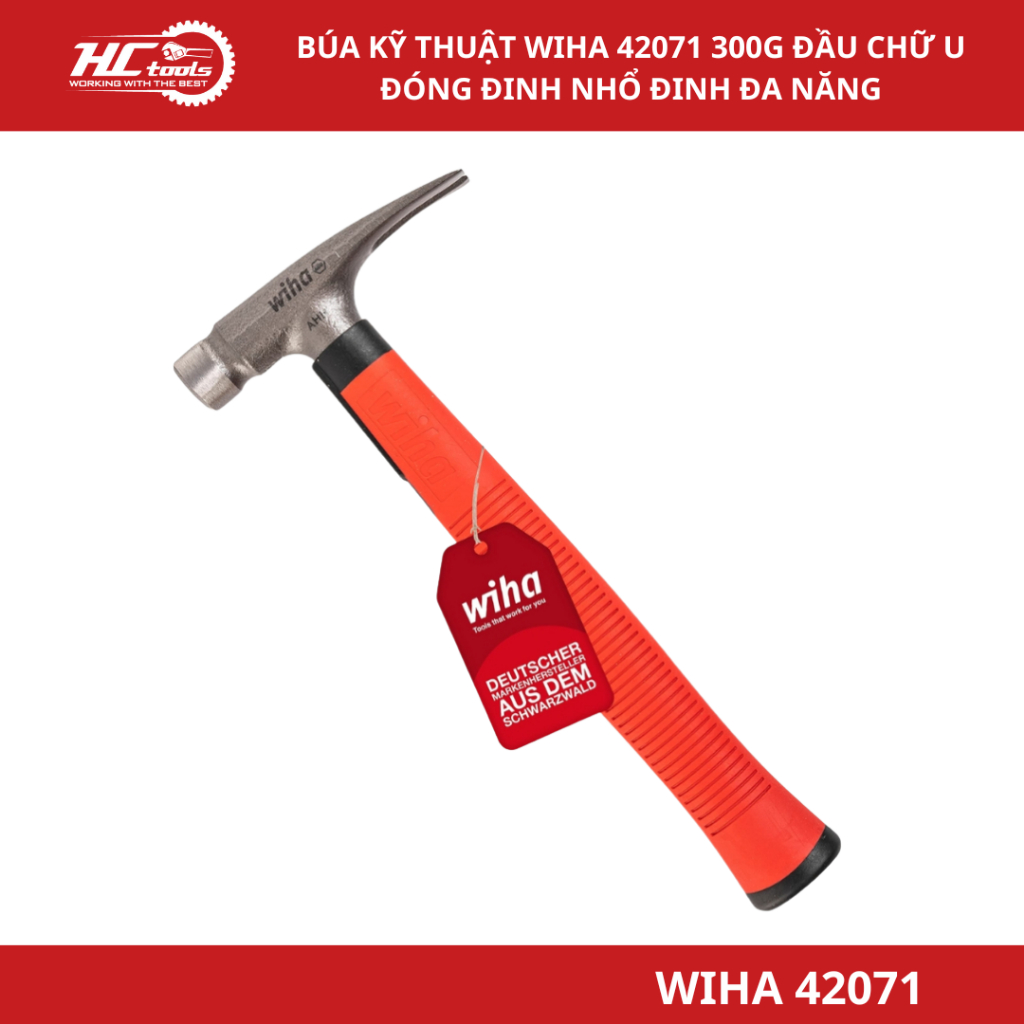 Búa kỹ thuật Wiha 42071 300g chuyên nghiệp Đức  đầu chữ U đóng đinh nhổ đinh đa năng - HCTools