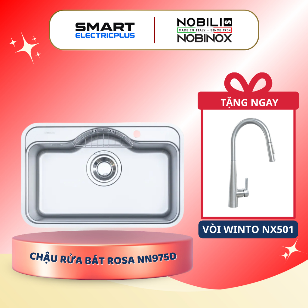 [TẶNG VÒI] Chậu rửa bát Nobinox ROSA NN975D (78x50) - Inox 304 Chống Ồn Chống Xước