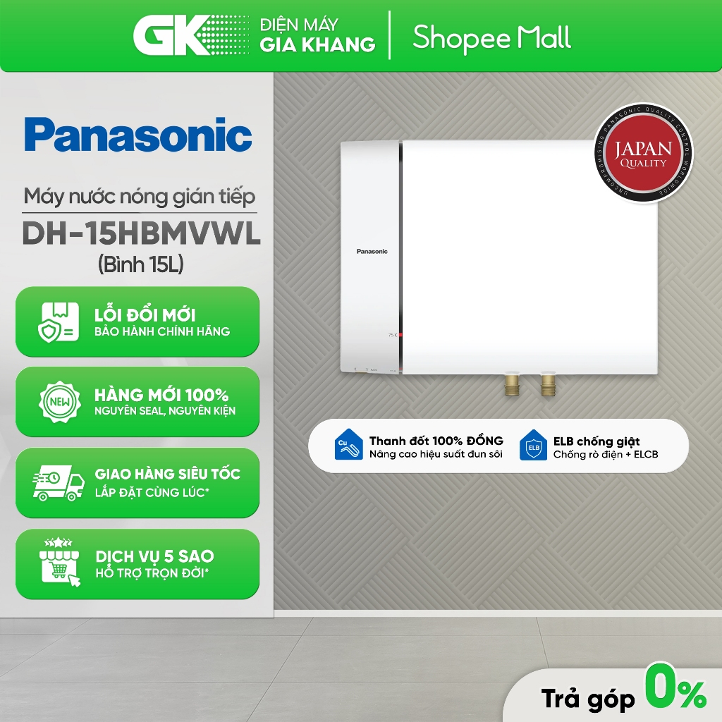 Máy Nước Nóng Gián Tiếp Panasonic DH-15HBMVW 15 Lít, Gắn Tường, Malaysia