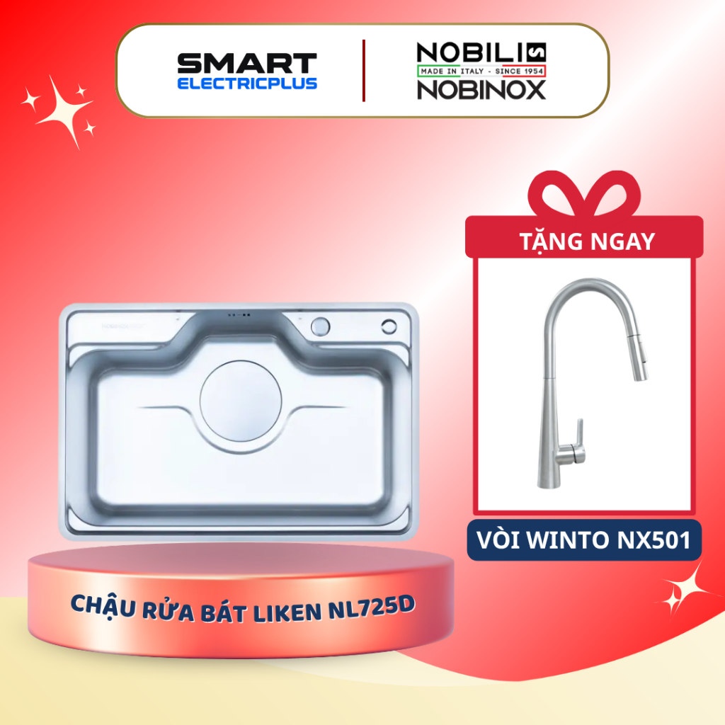 [TẶNG VÒI] Chậu rửa bát NOBINOX LIKEN NL725D (80x50) - Thiết kế 1 hố sang trọng