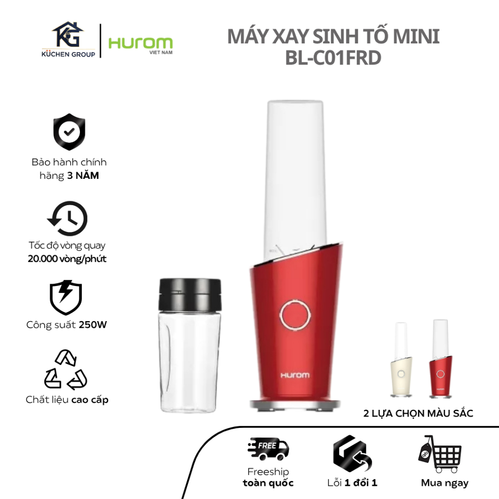 [HUROM] Máy Xay Sinh Tố Mini BL- C01FRD - 250W • Cối Tritan Không BPA • Xay Mịn Nhanh • Bh 3 Năm