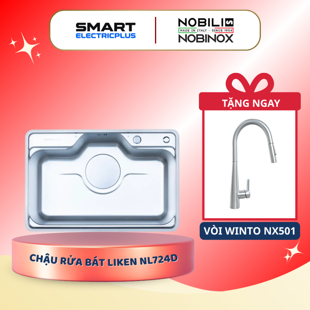 [TẶNG VÒI] Chậu rửa bát NOBINOX LIKEN NL724D (72x48) - Thiết Kế 1 Hố Sang Trọng