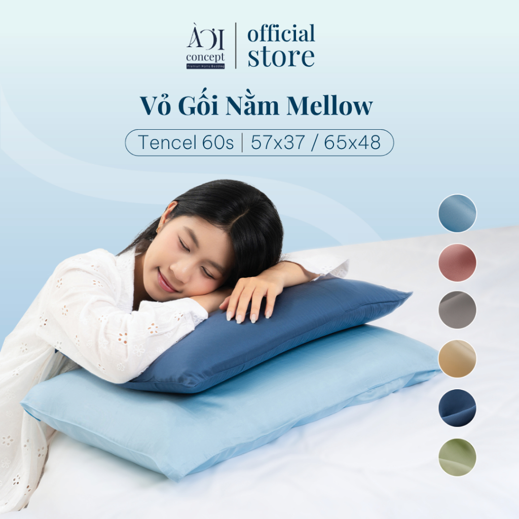 Vỏ Gối Nằm Mellow Lụa Tencel 60s AOICONCEPT Bọc Gối Memory Foam Màu Trơn Mền Mịn Mát Lạnh