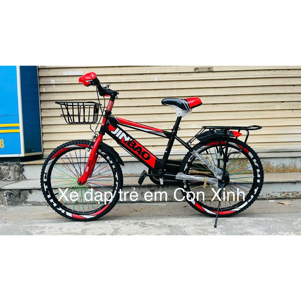 xe đạp thể thao trẻ em có gác baga và giỏ xe bé trai jinbao nam size 12 14 16 18 20 từ 3-10 tuổi đi