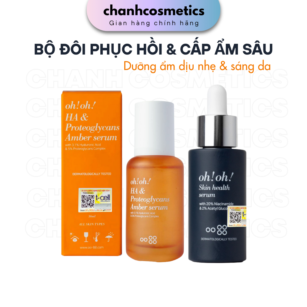 Bộ đôi phục hồi sức khỏe & cấp ẩm đa tầng ohoh Skin Health Serum 30ml & ohoh HA Amber Serum 30ml CHA