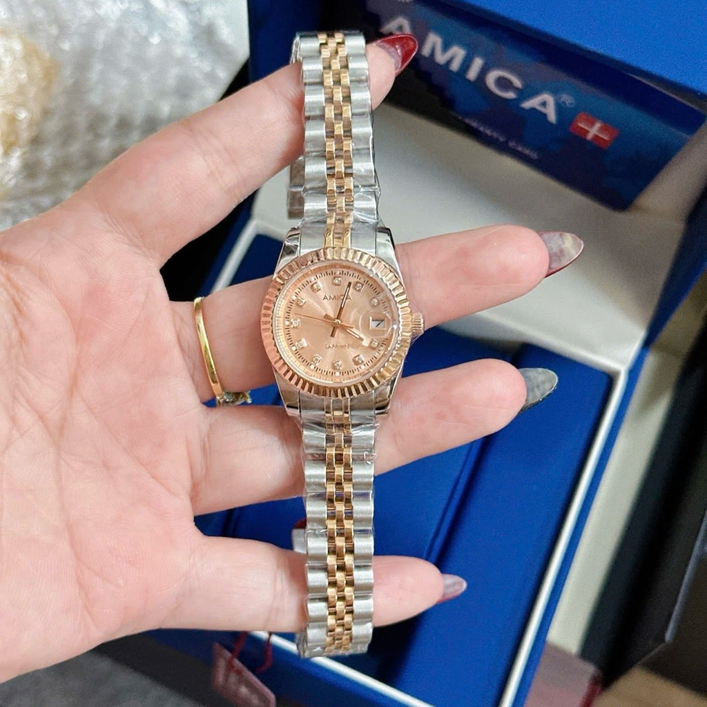 Đồng hồ nữ dây thép Amica Quartz Demi A046G