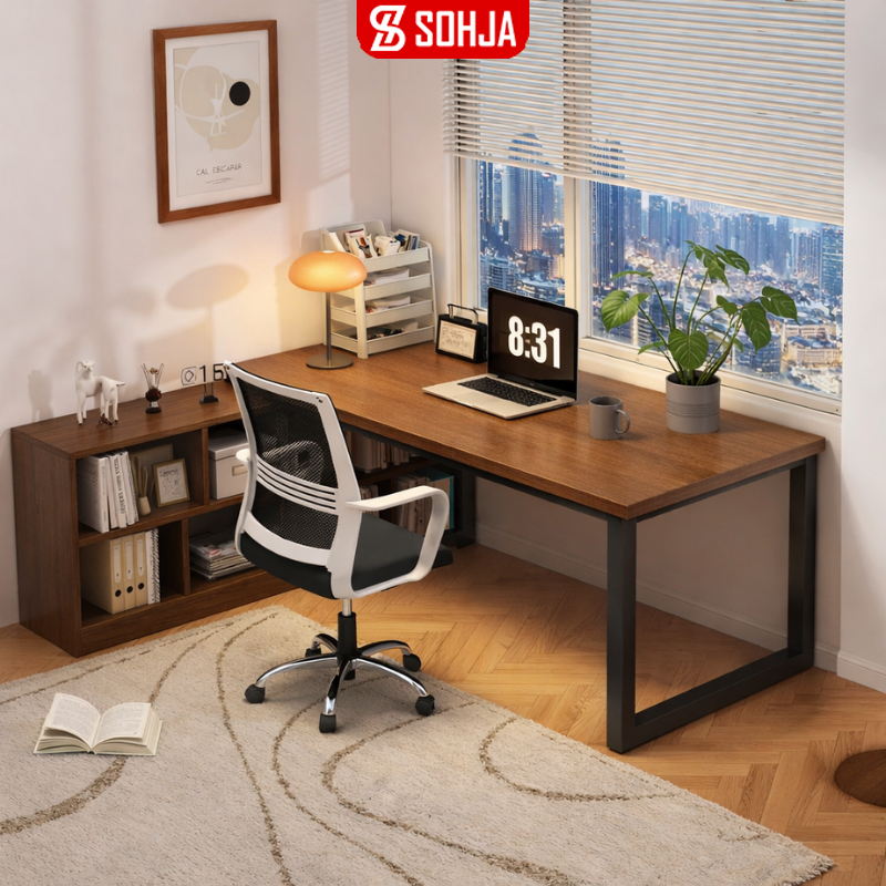 Bàn làm việc kèm kệ sách đa năng gỗ MDF phủ melamin cao cấp thương hiệu SOHJA  - GM131