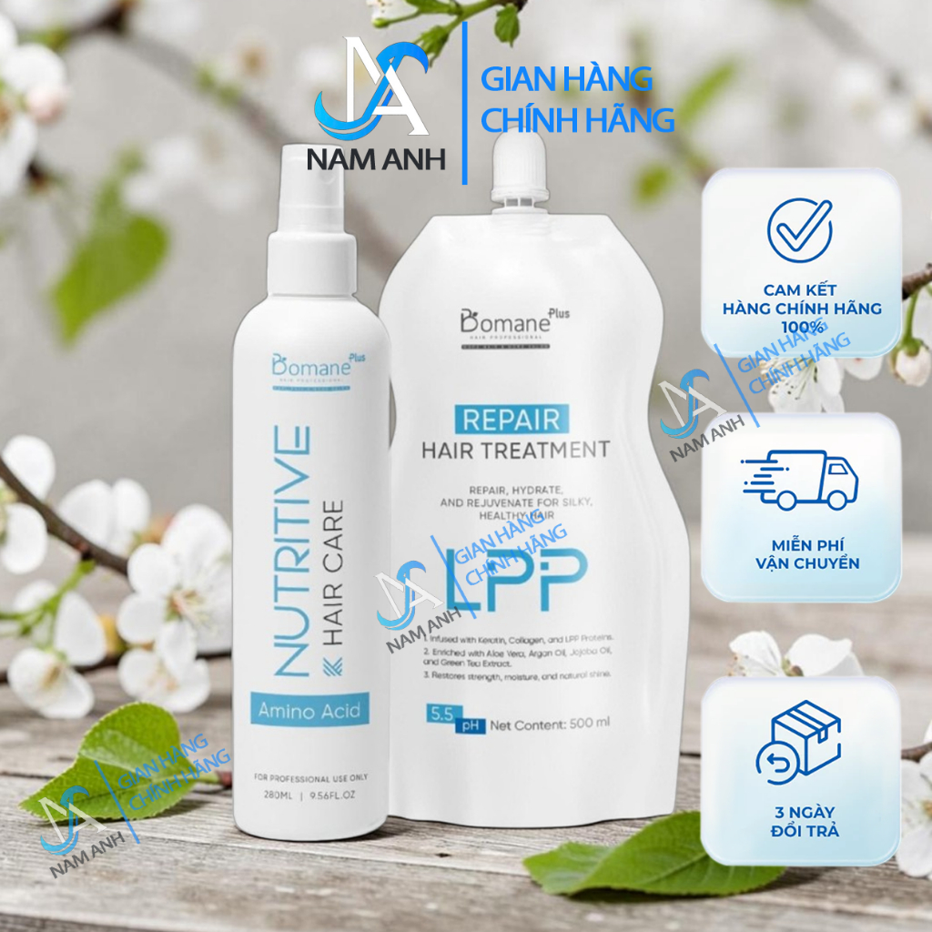 Combo Kem Hấp và Xịt Dưỡng Phục Hồi Tóc Bomane Plus Siêu Mềm Mượt 500ml xịt kích mọc tóc