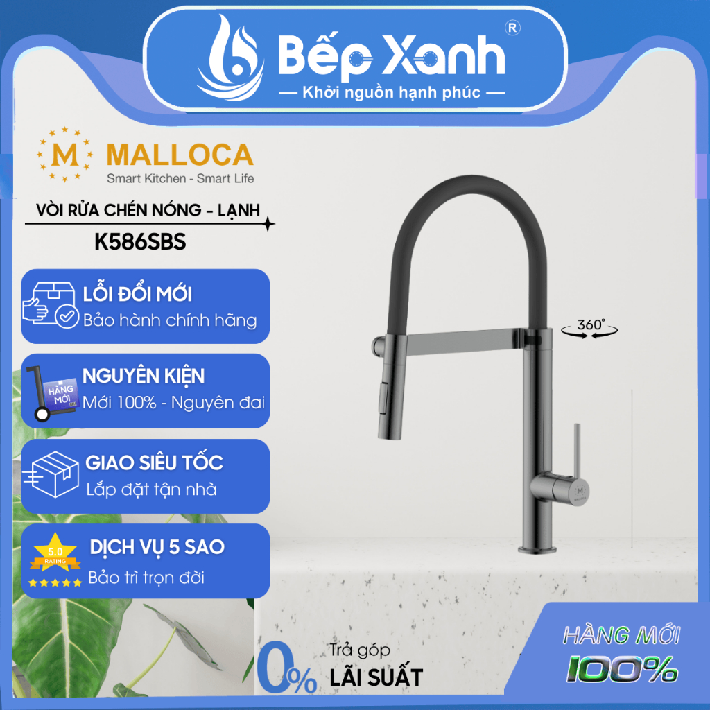 Vòi rửa chén Malloca K586SBS 2 nguồn nóng lạnh - Có cảm ứng thông minh (Sensor)