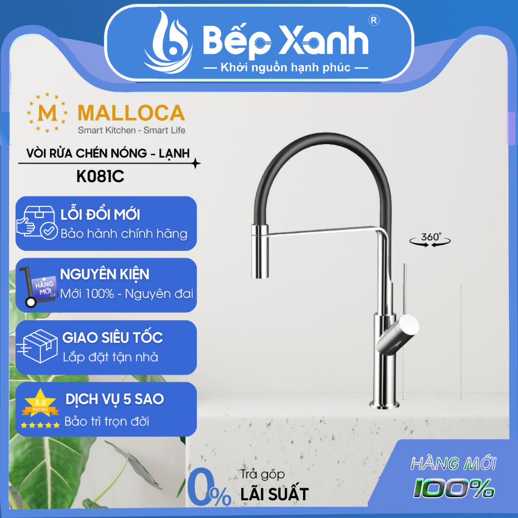 Vòi rửa chén Malloca K081C - 2 nguồn nóng lạnh - Chính hãng