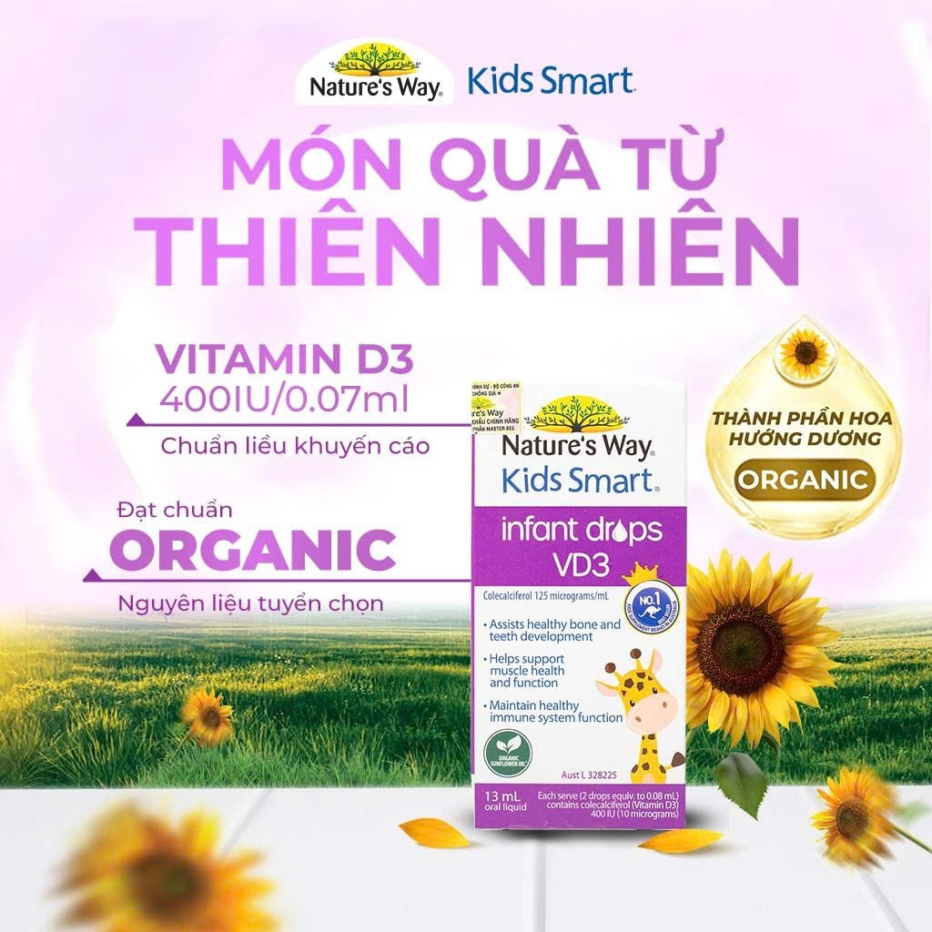 Vitamin D3 ORGANIC Nature’s Way, D3 Thuần Cho Trẻ Sơ Sinh Kids Smart Infant Drops VD3 - Hộp 13ml