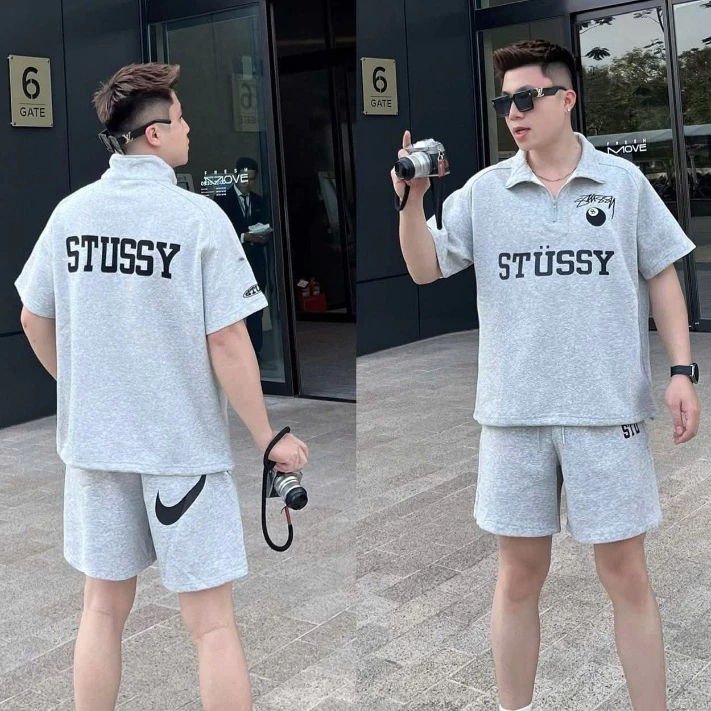 Bộ Quần Áo Nam Nữ Polo STUSSY BI A – Set Bộ Mùa Hè Cooton 2 Da – Áo Cổ Bẻ + Quần Short | Form Rộng