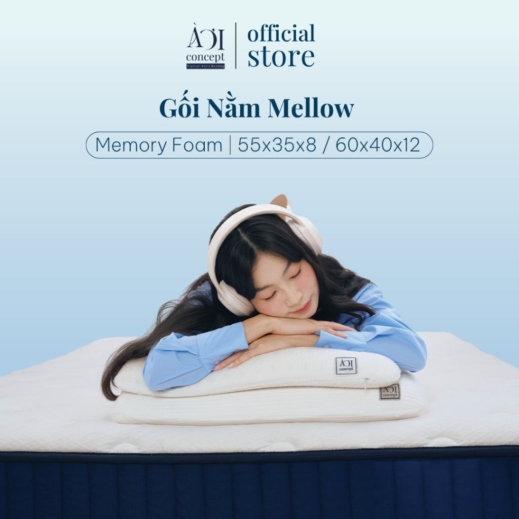 Gối Mellow AOICONCEPT Gối Memory Foam Chuẩn Công Thái Học Đàn Hồi Vỏ Bọc Jacquard Cao Cấp Thoáng Khí