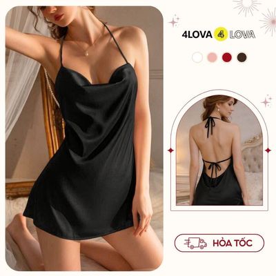 Váy ngủ lụa 4LOVA thiết kế cổ yếm dây lưng quyến rũ Dream Light